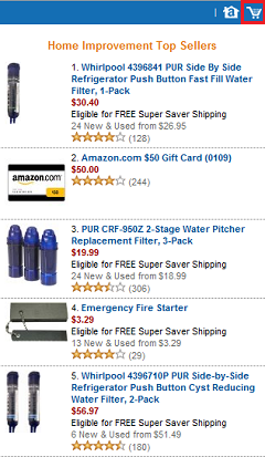 Amazon’s shopping cart is visible, but does not get updated